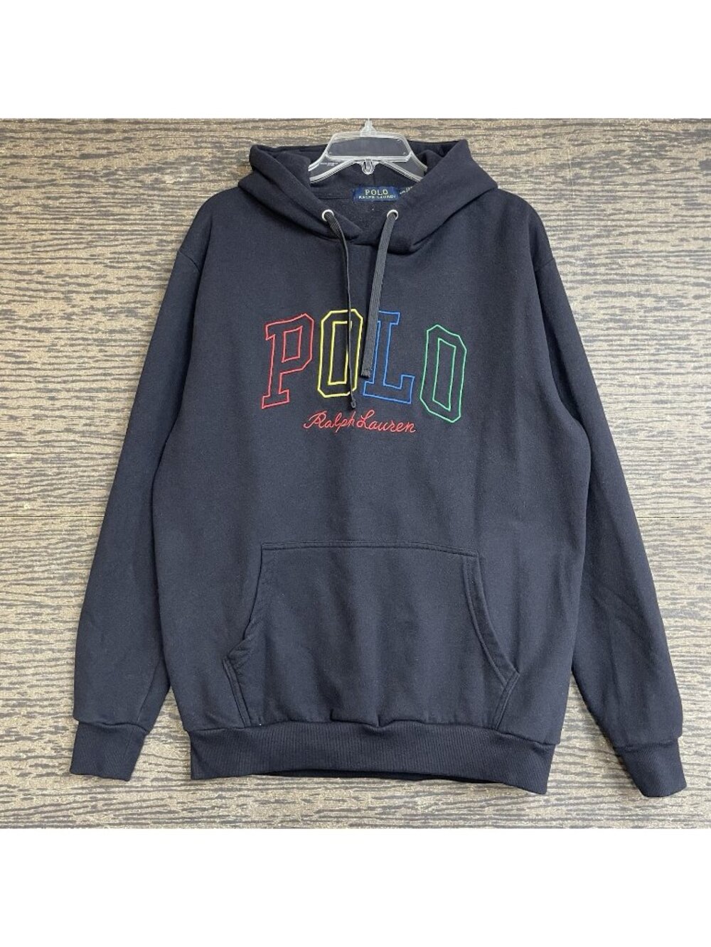 Polo Ralph Lauren Navy Stitched Logo Fleece Pullover Hoodie Men's XL Navy Blue